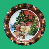 Тарелка картонная Рождественский Пёсик Д230 5х100(500) 